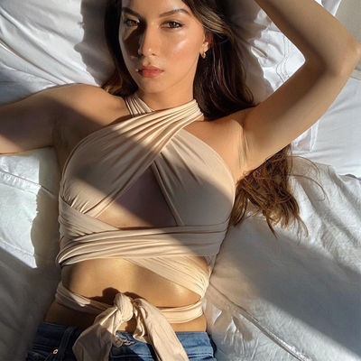 Χωρίς μανίκια V Neck Tank Top Lace Up Style Σέξι Cross Halter Top
