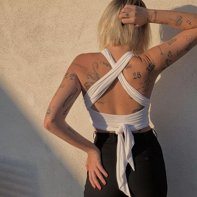 Χωρίς μανίκια V Neck Tank Top Lace Up Style Σέξι Cross Halter Top