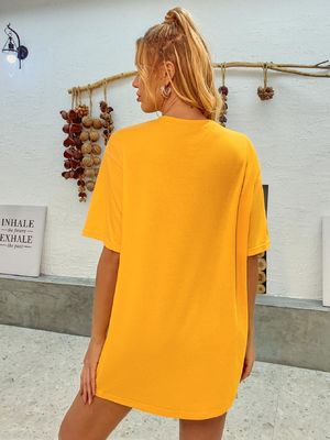 Στυλάτο άνετο ντεκάλ μπλουζάκι γυναικεία χαλαρά βαμβακερά τανκ-τοπ 5⁄4 μανίκι