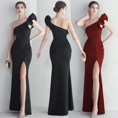 Μοναχικό ώμο Slim Fit επίσημο φόρεμα Ρουφλ Έντζ Καλύπτουν Hip μόδα σέξι σχιστό φόρεμα