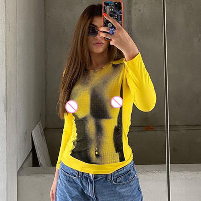 Ψηφιακή εκτύπωση Decal T-Shirt μόδα Εκτύπωση All Match Μακρύ μανίκι Crop T-Shirt