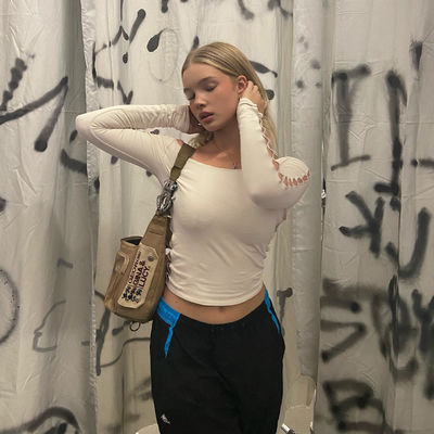 Γυναικεία πλευρά σέξι στενά μπλουζάκια Slim Line Street Hollow Out μπλουζάκι με μακρύ μανίκι