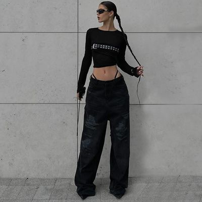 Μόδας Spice Σέξι Στενά T-Shirt Στρογγυλό λαιμό Slim Μακρύ μανίκι T-Shirt Σκληρό σχέδιο