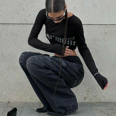 Μόδας Spice Σέξι Στενά T-Shirt Στρογγυλό λαιμό Slim Μακρύ μανίκι T-Shirt Σκληρό σχέδιο