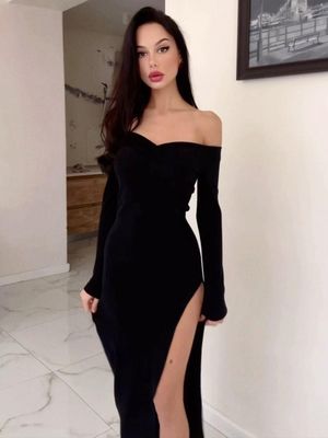 Στερεό μοτίβο Κολάρο Γιορτή Μακρύ βραδινό φόρεμα Σεξουαλικό χαρακτήρα Σλιμ φόρεμα Γυναίκα