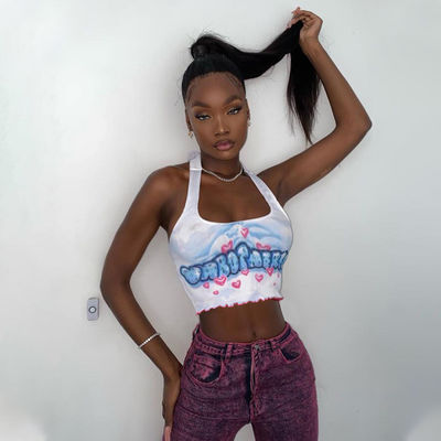 Νέο γυναικείο δανεικό κυματισμένο άκρο δαντέλα λουκέτο ελαφρύ γιλέκο με έντυπο γράμματος