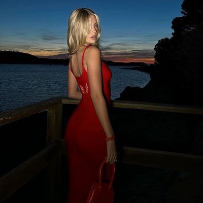 Γυναικείο καλοκαιρινό νέο σέξι κολάρο με μία γραμμή πεταλούδα κάψιμο μοτίβο μέση αδυνατισμός φόρεμα