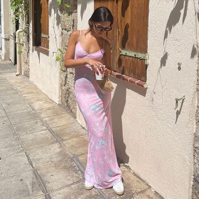Καλοκαιρινό Νέο V-Neck Σεξουαλικό Χωρίς Στροφή Ψηφιακό Τύπο Μεσαίου μήκους Φόρεμα