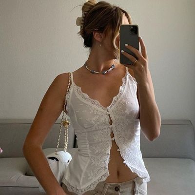 Γυναικείο στυλ American Spice Girl δαντέλα δαντέλα σέξι V-κολάκι cardigan μαντήλι μαντήλι μικρό γιλέκο πάνω