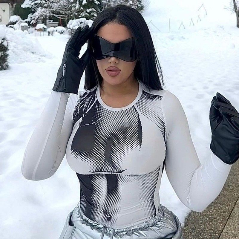 Μακρύ μανίκι Μόδας Τ-Shirt Πίτσα Πίτσα Τ-Shirt Σλιμ Φιτ