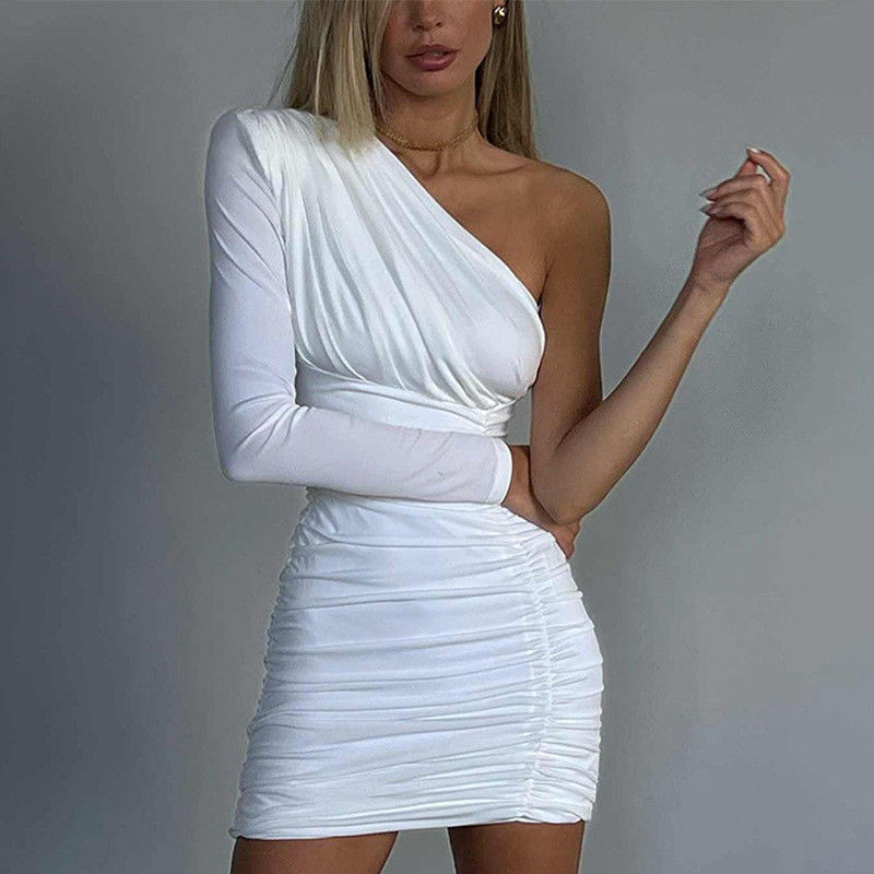 Φόρεμα μίας πλάτης με σωλήνα Slim Pleated Μία πλάτη φόρεμα μακρύ μανίκι Hip Wrap